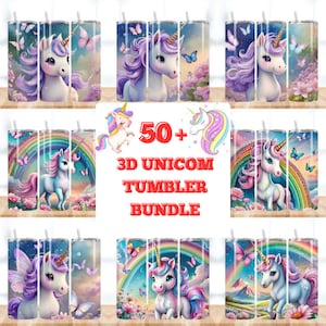 50 3D Unicorn Tumbler Wrap Bundle, 20oz Sublimation Designs, Unicorn Kids Tumbler, Digital Download, Little Girl Tumbler, Unicorn Clipart zdjęcie 1