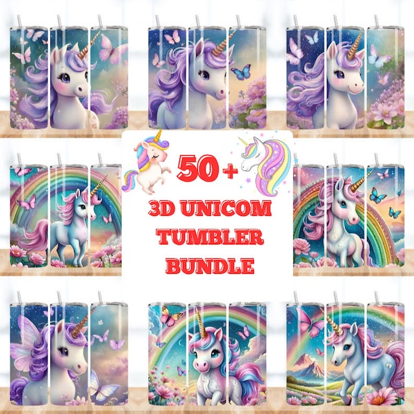 50+ 3D Unicorn Tumbler Wrap Bundle, 20oz Sublimation Designs, Unicorn Kids Tumbler, Digital Download, Little Girl Tumbler, Unicorn Clipart