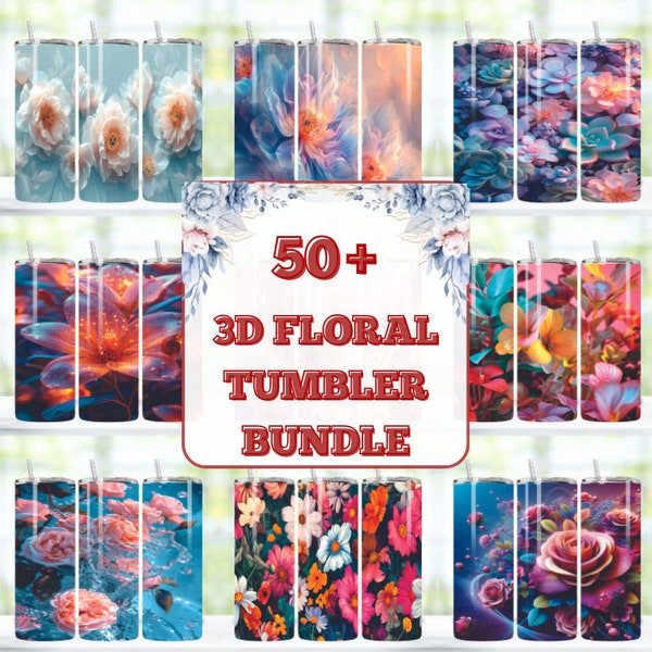 50+ 3D Floral Tumbler Wrap 20oz Png, Sublimation Tumbler Design, Red Blue Flowers, Black And White Watercolor Floral, Digital Download