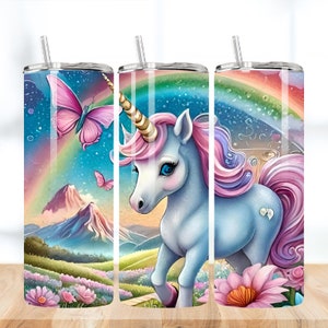 50 3D Einhorn Tumbler Wrap Bundle, 20 Unzen Sublimations-Designs, Einhorn Kinder Tumbler, digitaler Download, kleines Mädchen Tumbler, Einhorn Clipart Bild 10