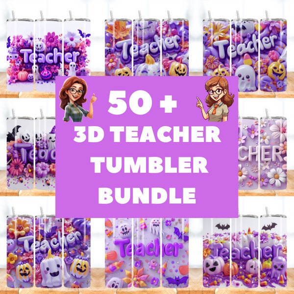 50+ Teacher Life Tumbler Wrap Bundle Png, 3D Teacher Sublimation Design, 20oz Skinny Tumbler, Teacher Gift, Straight Tumbler, Commercial Use