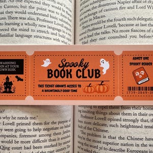 Spooky Book Club Ticket Bookmark | Vintage Ticket Style | Halloween Themed Bookmark for Readers | Fun Bookish Gift for Book Lovers