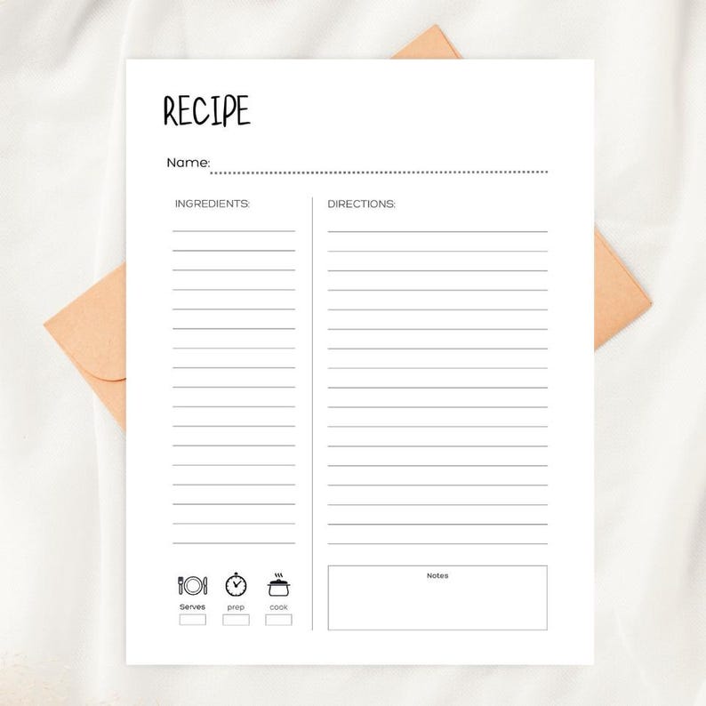 Recipe In Script Printable Minimalistic Recipe Page 8x11 - Etsy