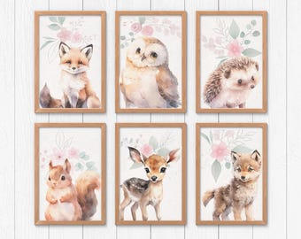 Woodland Nursery Animals Decor Printable Posters, Set of 6