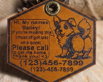 Placa de identificación de cuero personalizada con diseño de píxeles / Identificación de mascota para jugadores de rol