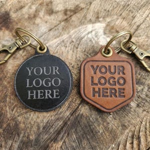 Customizable Leather Logo or Design Keychain | Personalized Double Sided Business Key Fob | Company Swag | Bulk Promotional Keyring