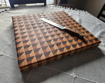 Tabla de cortar de veta final 3D - Bloque de cortar extragrande de arce, cerezo y nogal