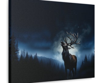 Majestic Celestial Stag | Starry Night Deer Art Print | Enchanted Forest Wall Art | Moonlit Elk Home Decor