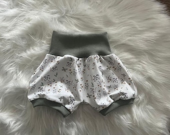 Pumphose, short, pantalon, bébé, fille, garçon, motif : fleurs, jersey, différentes tailles disponibles