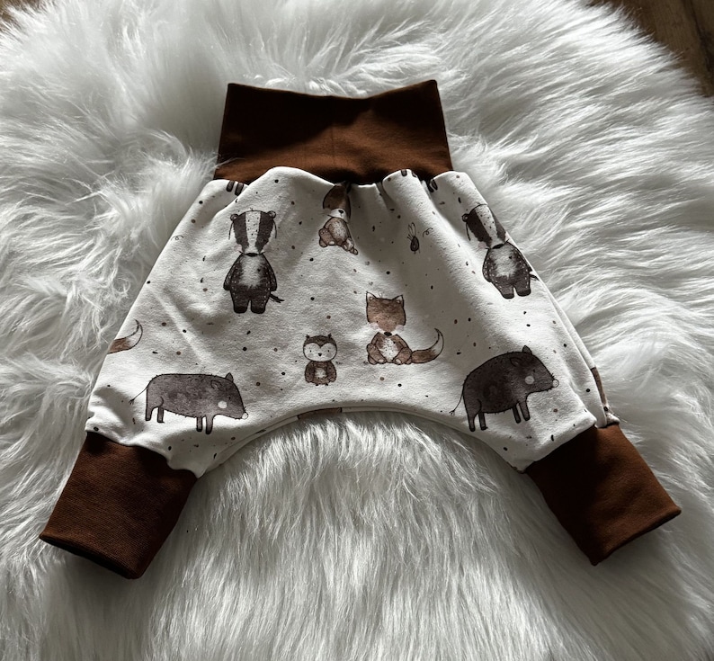 Pump pants, growing pants, pants, baby, girl, boy, motif: Woodland, summer sweat, various sizes available image 1