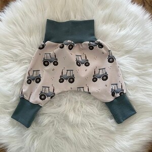 Bloomers, grow-along pants, pants, baby, girl, boy, design: tractor, blue cuffs, jersey, various sizes available image 1