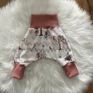 Bloomers, grow-along pants, pants, baby, girl, boy, design: fox/rabbit, jersey, various cuffs and sizes available image 2