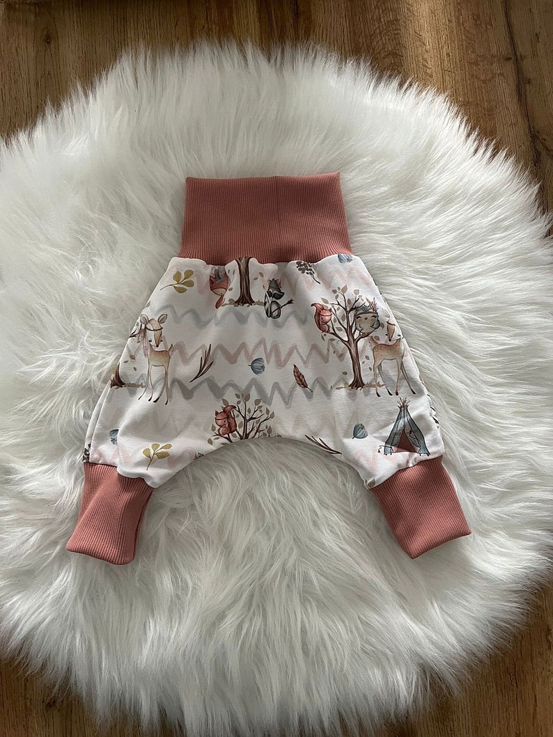 Bloomers, grow-along pants, pants, baby, girl, boy, design: fox/rabbit, jersey, various cuffs and sizes available image 2
