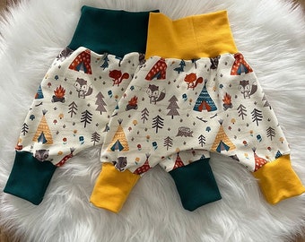 Bloomers, grow-along pants, pants, baby, girl, boy, design: fox/campfire, jersey, various cuffs and sizes available