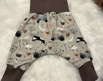 Pump pants, wax pants, pants, baby, girl, boy, motif: farm, jersey, various sizes available