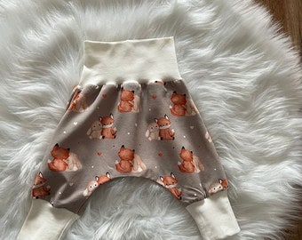 Pump pants, wax pants, pants, baby, girl, boy, motif: fox/rabbit, white cuffs, jersey, various sizes available