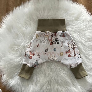 Bloomers, grow-along pants, pants, baby, girl, boy, design: fox/rabbit, jersey, various cuffs and sizes available Olivgrün