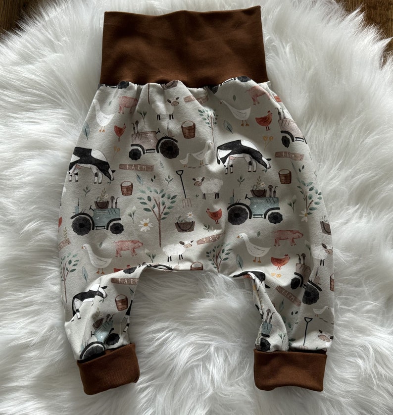 Pump pants, wax pants, pants, baby, girl, boy, motif: farm, jersey, various sizes available image 2