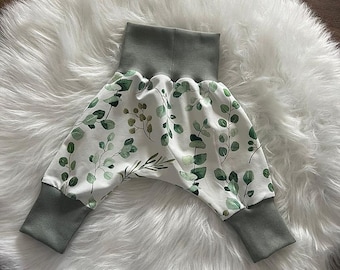 Pump pants, wax pants, pants, baby, girl, boy, motif: eucalyptus, jersey, various sizes available