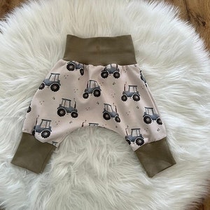 Bloomers, grow-along pants, pants, baby, girl, boy, design: tractor, green cuffs, jersey, various sizes available image 1