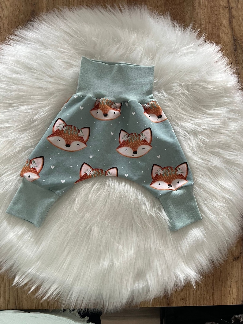 Pump pants, wax pants, pants, baby, girl, boy, motif: fox, French terry, various sizes available image 1