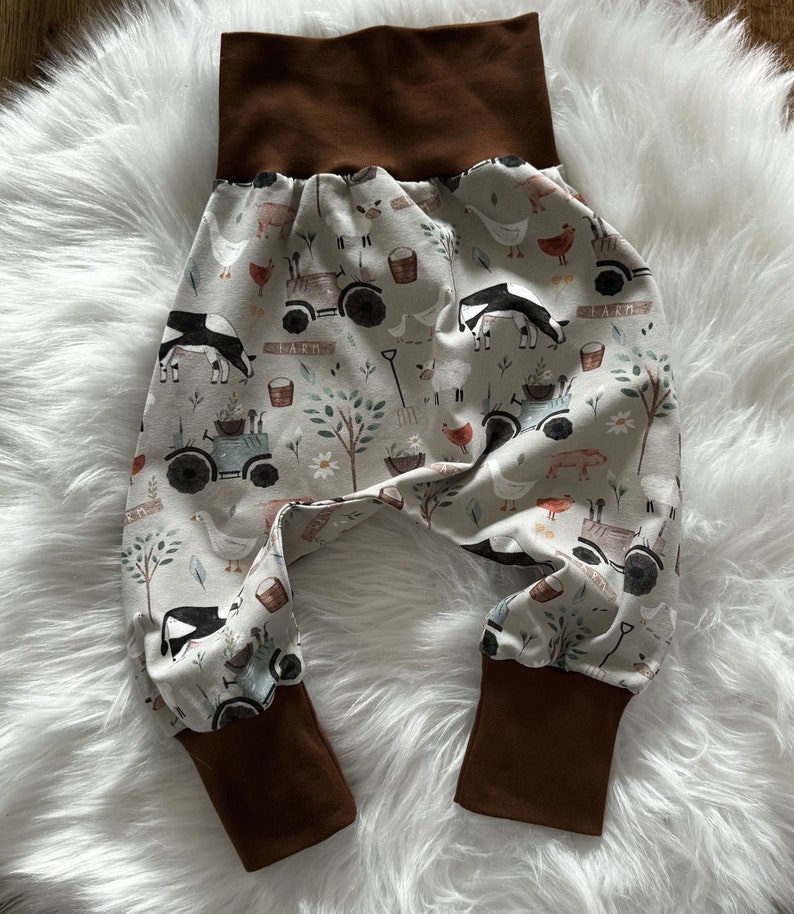 Pump pants, wax pants, pants, baby, girl, boy, motif: farm, jersey, various sizes available image 1