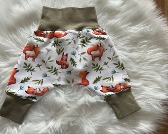 Pump pants, growing pants, pants, baby, girl, boy, motif: fox/leaves, summer sweat, various sizes available