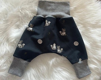 Pumphose, pantalon wax, pantalon, bébé, fille, garçon, motif : loup/chien, French Terry bio, taille 56/62