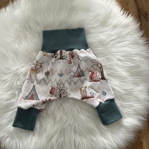 Bloomers, grow-along pants, pants, baby, girl, boy, design: fox/rabbit, jersey, various cuffs and sizes available Blau