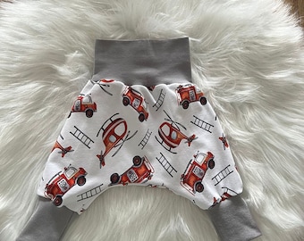 Pump pants, growing pants, pants, baby, girl, boy, motif: fire engine / fire helicopter, jersey, various sizes available