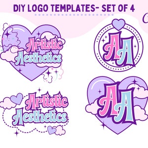 DIY Logo Vorlage, Pastell Logo, Rosa Logo, Retro Logo, Kawaii Logo, Bearbeitbares Logo, Canva Vorlage, Logo Bundle, Herz Logo, Branding
