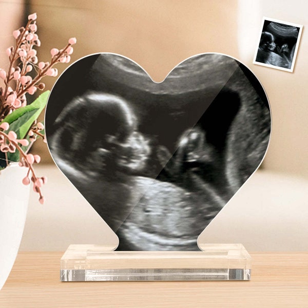 Personalized Mothers day gift Custom Ultrasound Photo Heart Shaped Acrylic Plaque Gift for Expectant Mother