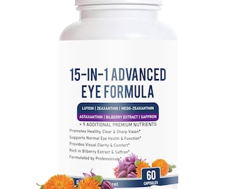 Neurobella 15-in-1 Advanced Eye Formula Capsules – Lutein, Zeaxanthin, Bilberry, Saffron (60 Count