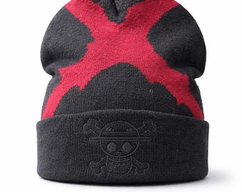 Straw hats OP Inspired Beanie: Embroidered Skull, Satin Lined Winter Hat Oversized