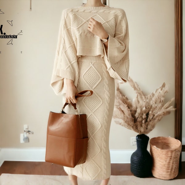 Set Sweater Dress | Long Sleeve Sweater Crop Top | Stylish Bodycon Skirt