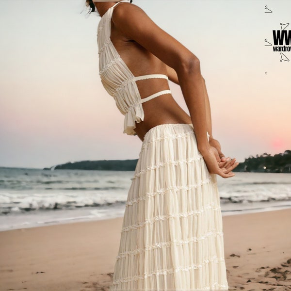 Sleeveless Skirt Set | Skirt Backless Crop Top | Stylish Beachwear for Women