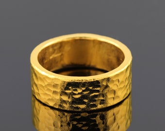 24k Gold Band Ring. 8mm Solid Yellow 9999 Gold Wedding Ring. Large Gold Ring. Handmade Investment Jewelry. Rustic Band Gold Ring