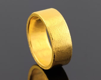 24k Gold Flat Band Ring. 8mm Solid Yellow 9999 Gold Wedding Ring. Large Gold Ring. Handmade Investment Jewelry. Band Recycled Gold Ring