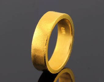 24k Gold Flat Band 6mm Solid Yellow 9999 Gold Wedding Pure Gold  Handmade Investment Band Gold Ring Men Women