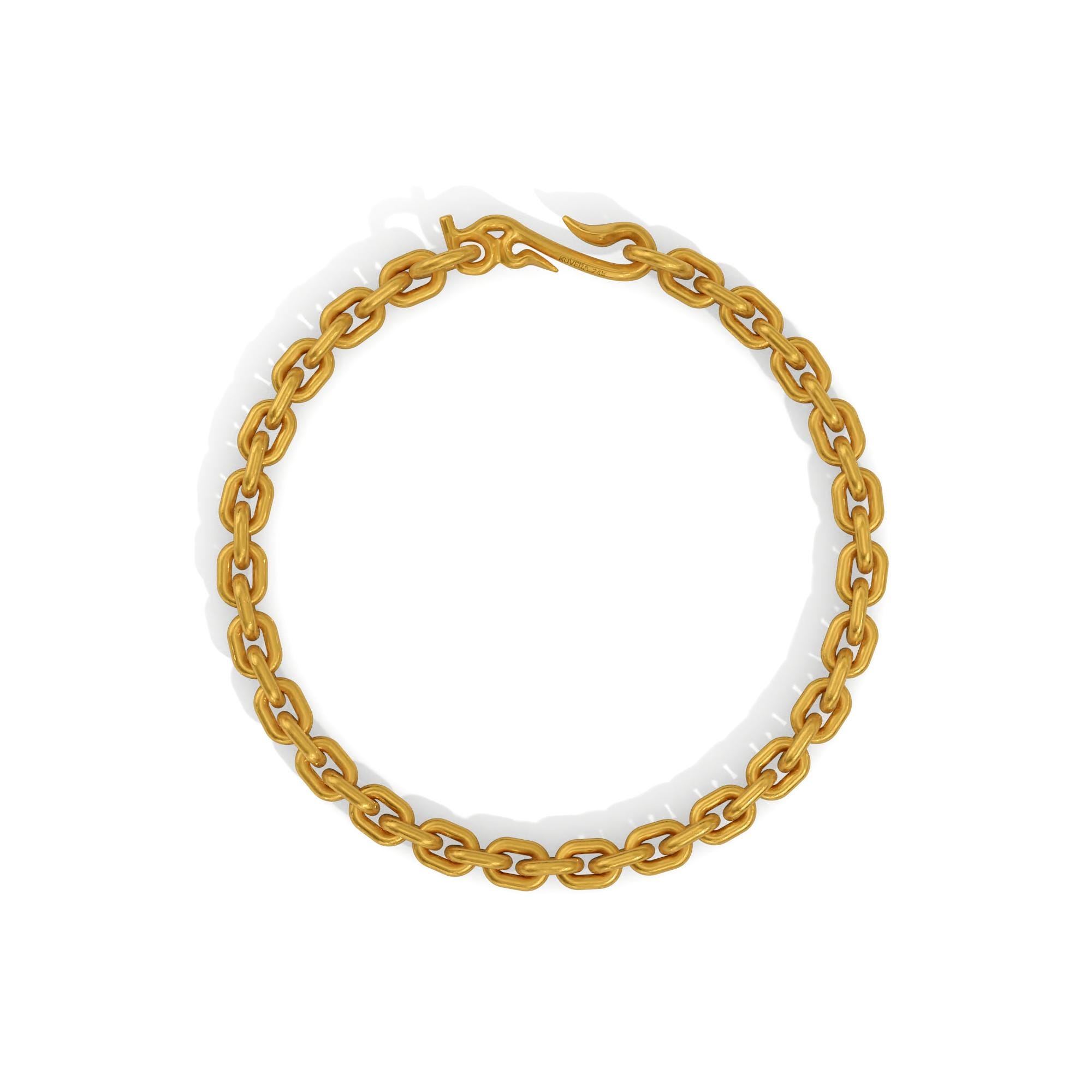 24K Solid Gold 5mm Narrow Link Bracelet. Pure Handmade 9999 Gold