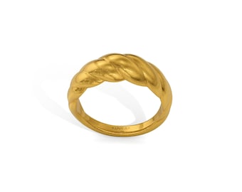 24k Gold Croissant Ring. Solid Yellow 9999 Gold Ring. Real Gold Spiral Ring. Handmade Investment Jewelry. Engagement Wedding Band for Women