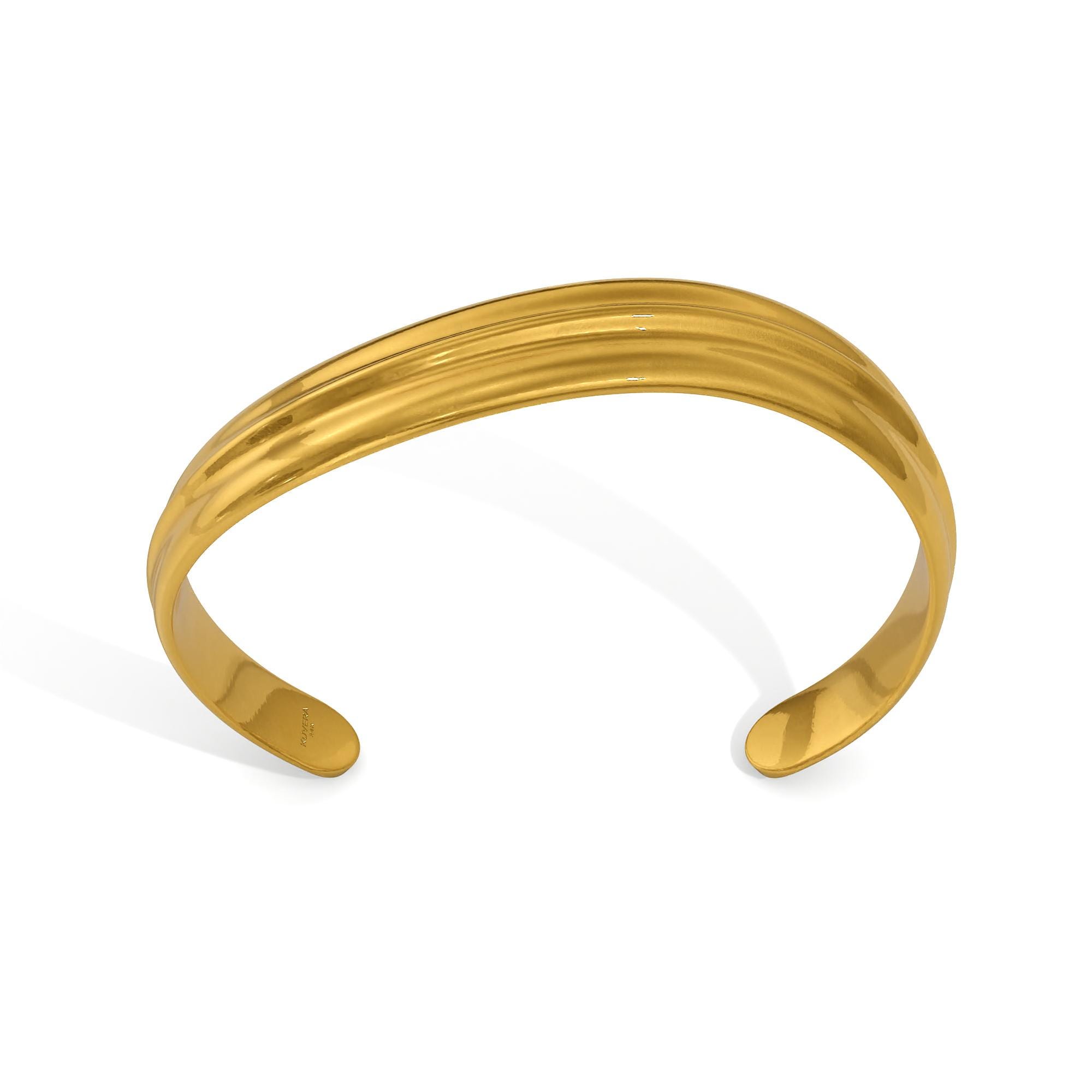Gold Wavy Cuff Bracelet - 24k gold-plated by Mayamar Welle Wavy Polished Gold Bangle Bracelet – RWFJ main image 4