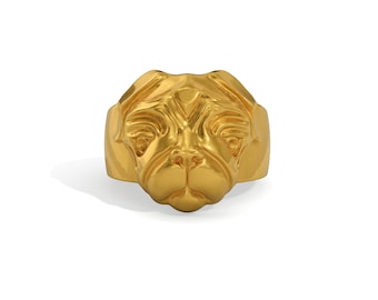 24K Solid Gold Pug Ring. Handmade 9999 Fine Gold Ring. Dogs Lover Gold Ring. Unique Cute Gift & Investment Jewelry For Men and Women