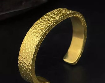 24k Solid Gold Hammered Cuff Bracelet. Handmade Pure Gold