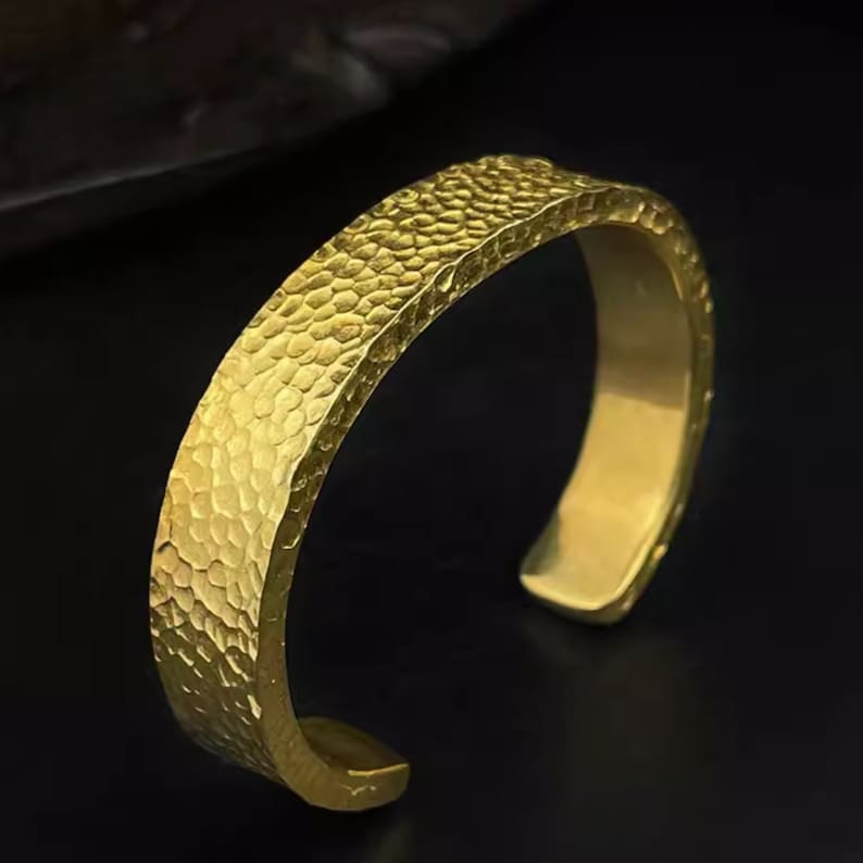 24k Solid Gold Hammered Cuff Bracelet. Handmade Pure Gold 12mm Wide Cuff Bracelet. Recycled Gold Rustic Cuff. 9999 Fine Gold Bangle Bracelet image 5