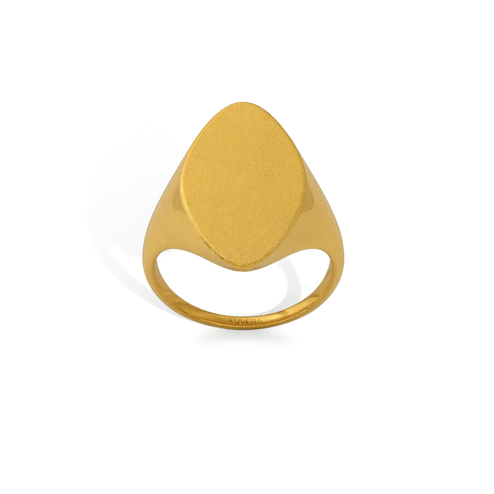 24K Solid Gold Elongated Oval Signet Ring. Solid Yellow Gold 9999
