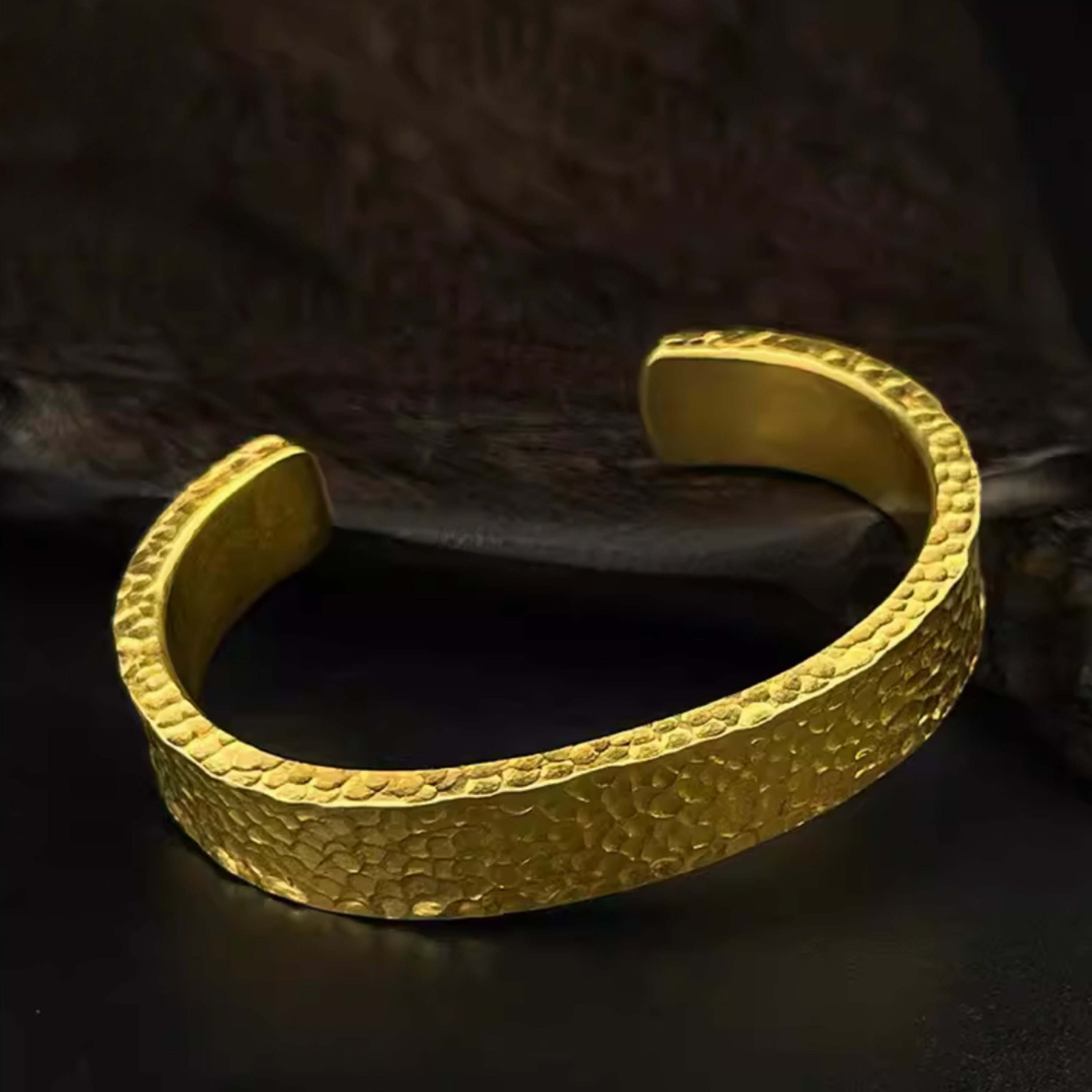 24K Gold Adjustable Thin Hammered Bangle main image 0