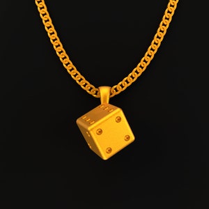 22K Solid Gold Dice Pendant. Fine Gold Necklace. Gold 916 Fine Gold Dice Pendant. Handmade Gold Geometric Necklace Gift for Men Women