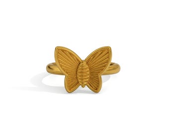24K Solid Gold Butterfly Ring. Pure 9999 Fine Gold Minimalist Ring. Dainty Gold Ring for Her. Butterfly Gold Jewelry. Gift for Men and Women
