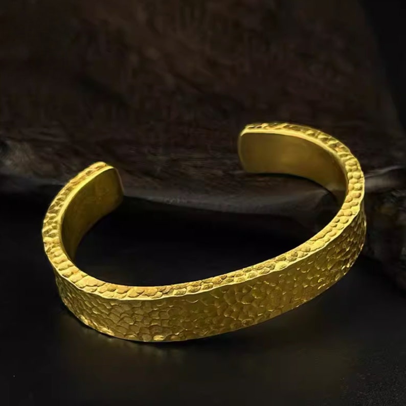 24k Solid Gold Hammered Cuff Bracelet. Handmade Pure Gold 12mm Wide Cuff Bracelet. Recycled Gold Rustic Cuff. 9999 Fine Gold Bangle Bracelet image 6